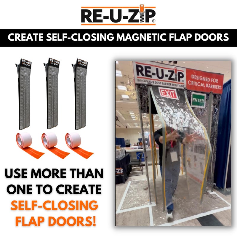 RE-U-ZIPÂ® Self-Closing Magnetic Entry Strip | Hands-Free Dust Barrier Zipper Alternative for Plastic Sheeting | Reusable, Custom Placement & Works Under Negative Air | Starter KIT - Image 3